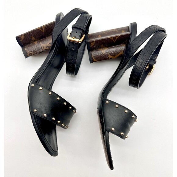 Louis Vuitton Silhouette Heeled Sandals Leather with Monogram Canvas EU 38 US8 - Picture 9 of 16